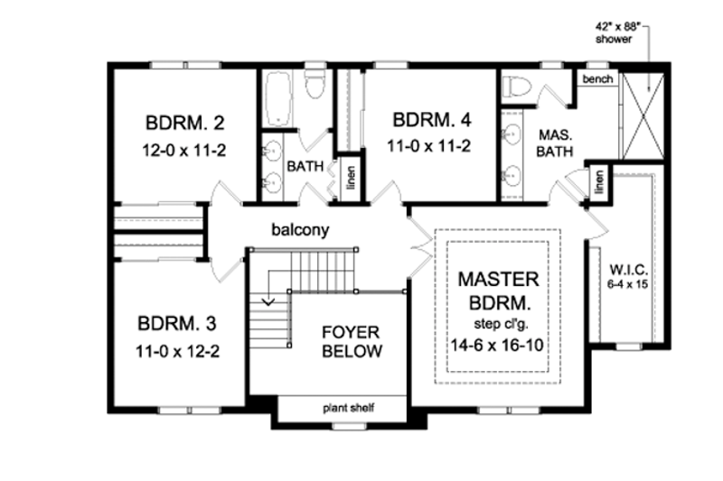 Home Plan - Floor Plan - Upper Floor for Colonial House Plan #1010-95 - 4 bed, 2.5 bath