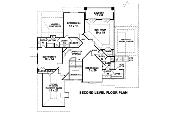 Floor Plan - Upper Floor for European House Plan #81-1332 - 4 bed, 4 bath