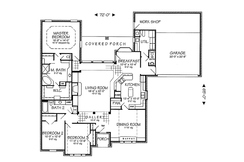 House Blueprint - Floor Plan - Main Floor for Country House Plan #968-12 - 3 bed, 2.5 bath
