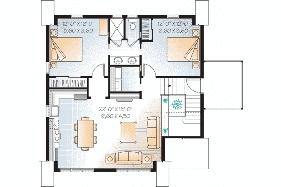 Floor Plan - Upper Floor for Traditional House Plan #23-444 - 2 bed, 1.5 bath