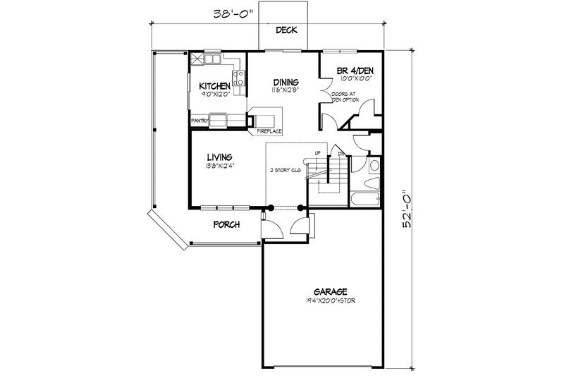 Home Plan - Floor Plan - Main Floor for Country House Plan #320-1445 - 4 bed, 3 bath