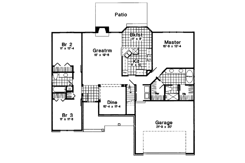 House Design - Floor Plan - Main Floor for Country House Plan #300-116 - 3 bed, 2 bath