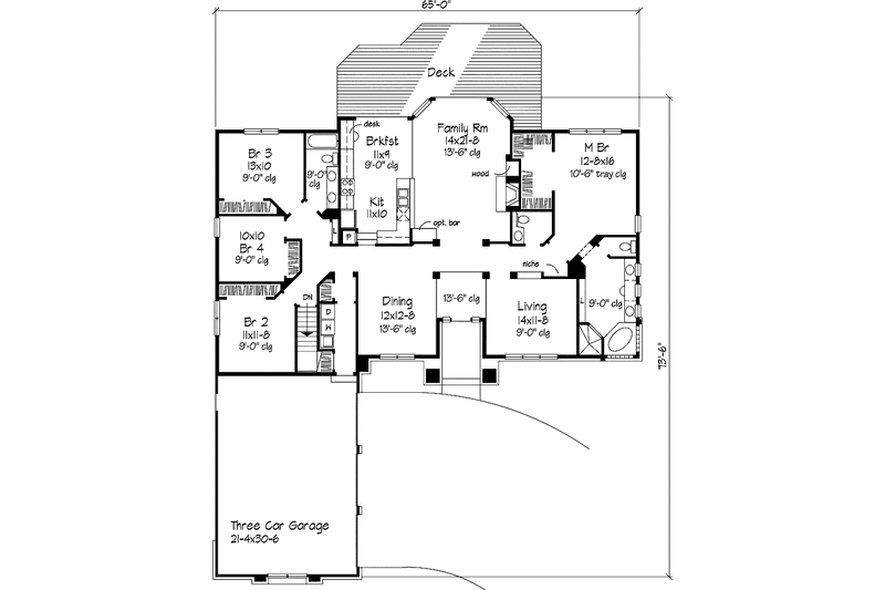 Architectural House Design - Floor Plan - Main Floor for Ranch House Plan #320-643 - 4 bed, 2.5 bath