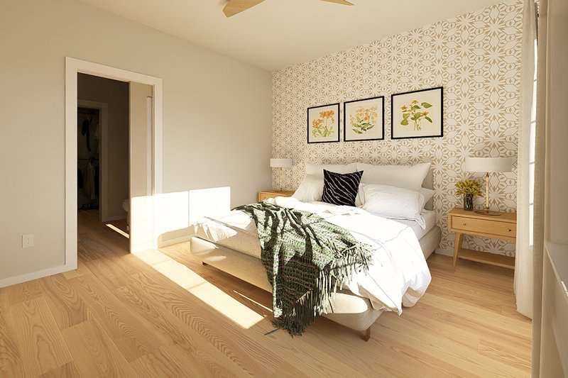 Architectural House Design - Interior - Master Bedroom 1 for Farmhouse House Plan #126-258 - 2 bed, 2 bath