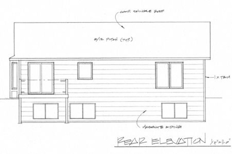 House Blueprint - Exterior - Rear Elevation for Traditional House Plan #58-201 - 2 bed, 1 bath