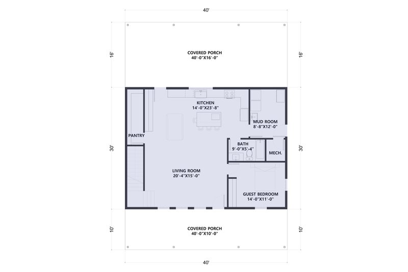 House Blueprint - Floor Plan - Main Floor for Barndominium House Plan #1107-48 - 4 bed, 3 bath