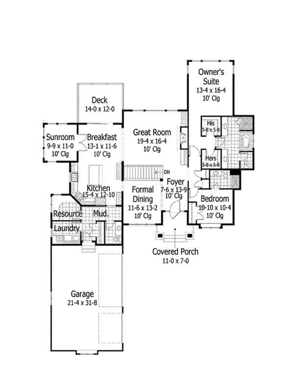 House Design - Ranch Floor Plan - Main Floor Plan #51-1069