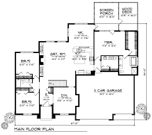 House Blueprint - Traditional Floor Plan - Main Floor Plan #70-339