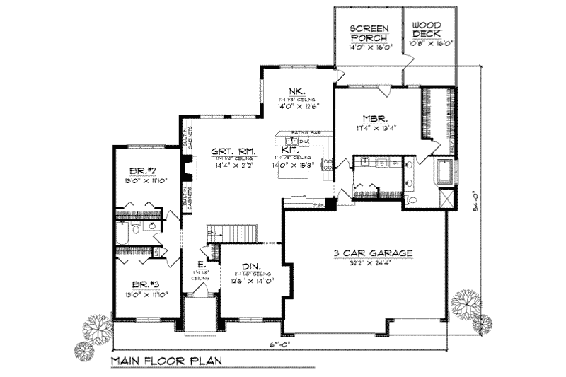House Plan Design - Floor Plan - Main Floor for Traditional House Plan #70-339 - 3 bed, 2 bath