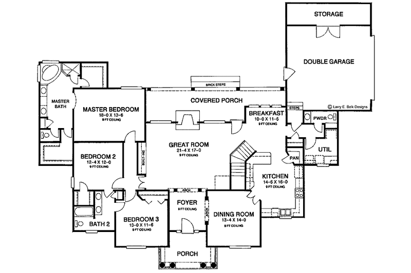 House Blueprint - Floor Plan - Main Floor for Colonial House Plan #952-13 - 3 bed, 2.5 bath