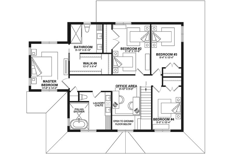 House Blueprint - Floor Plan - Upper Floor for Farmhouse House Plan #23-2792 - 5 bed, 2.5 bath