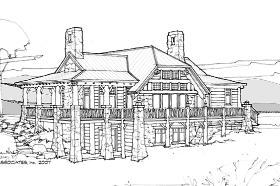 Exterior - Rear Elevation 1 for Adobe / Southwestern House Plan #928-182 - 4 bed, 3.5 bath