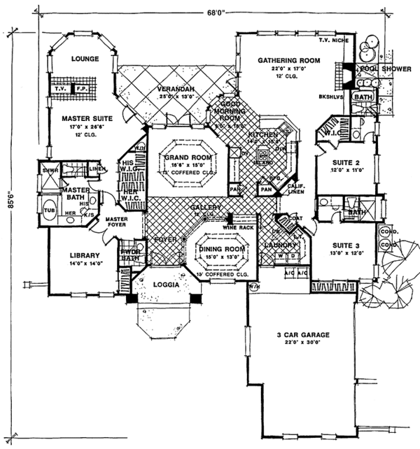 Architectural House Design - Mediterranean Floor Plan - Main Floor Plan #1007-9