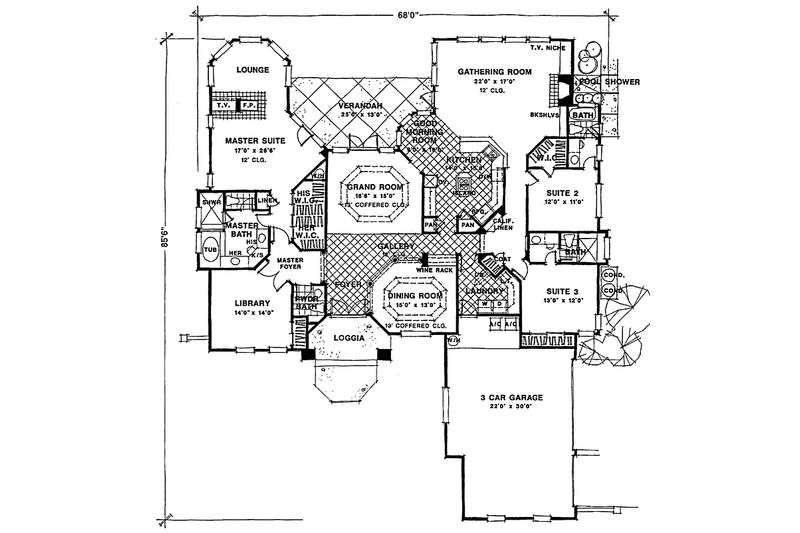 Architectural House Design - Floor Plan - Main Floor for Mediterranean House Plan #1007-9 - 3 bed, 3.5 bath