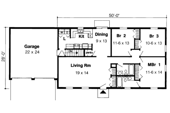 Floor Plan - Main Floor for Ranch House Plan #312-356 - 3 bed, 2 bath