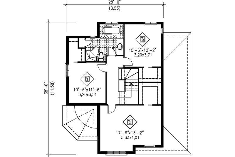 House Plan Design - Floor Plan - Upper Floor for European House Plan #25-2125 - 3 bed, 1.5 bath