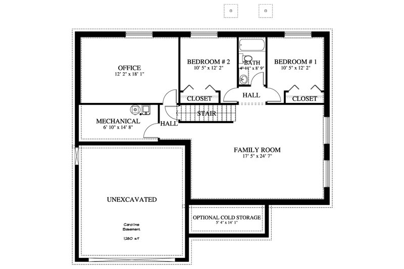 House Blueprint - Floor Plan - Lower Floor for Ranch House Plan #1060-192 - 3 bed, 2 bath