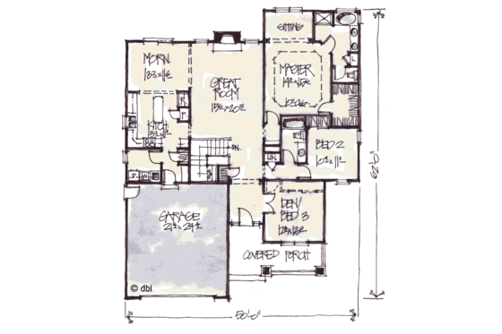 Floor Plan - Main Floor for Cottage House Plan #20-163 - 2 bed, 2 bath