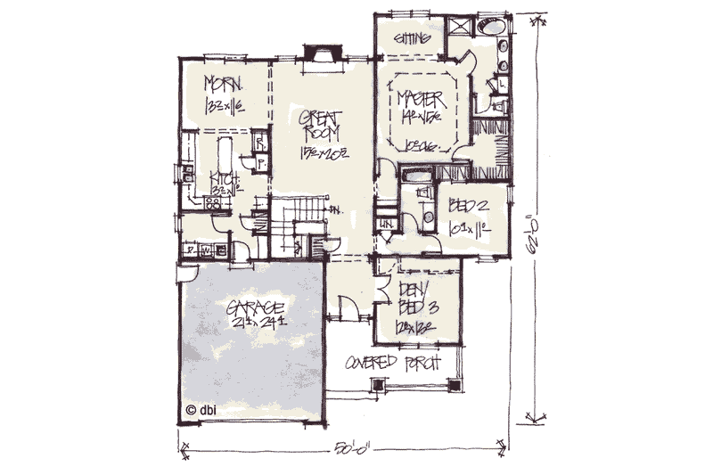 Dream House Plan - Floor Plan - Main Floor for Cottage House Plan #20-163 - 2 bed, 2 bath