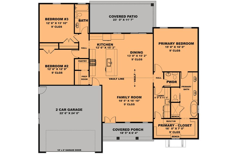 House Design - Floor Plan - Main Floor for Farmhouse House Plan #1111-4 - 3 bed, 2.5 bath