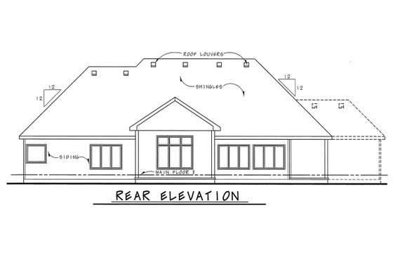 Exterior - Rear Elevation for European House Plan #20-2128 - 3 bed, 2.5 bath
