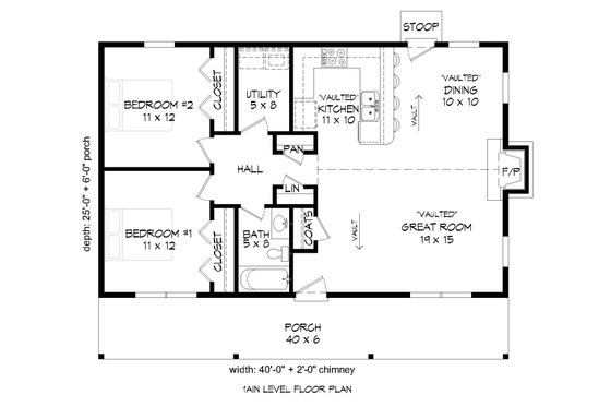 Floor Plan - Main Floor for Country House Plan #932-163 - 2 bed, 1 bath