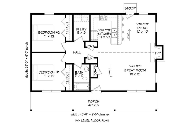 Country Style House Plan - 2 Beds 1 Baths 1000 Sq/Ft Plan #932-163