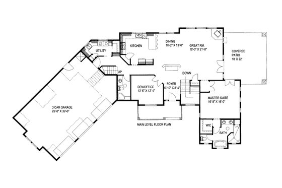 Floor Plan - Main Floor for Craftsman House Plan #117-1091 - 1 bed, 2 bath