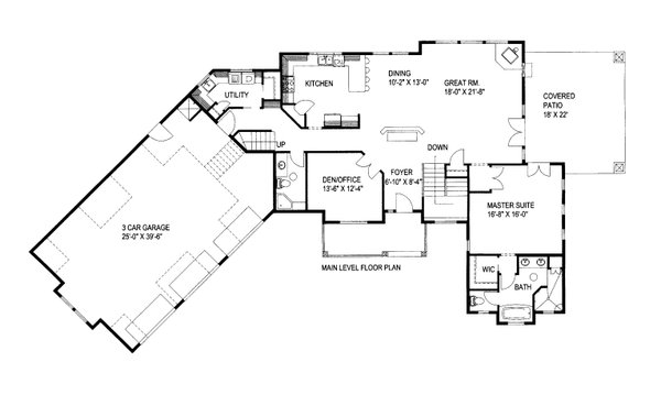 Floor Plan - Main Floor for Craftsman House Plan #117-1091 - 1 bed, 2 bath