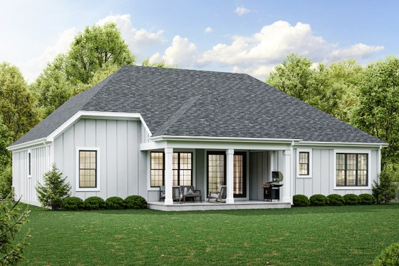 Exterior - Rear Elevation for Ranch House Plan #46-882 - 3 bed, 2.5 bath