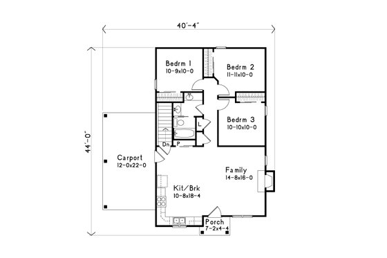 Floor Plan - Main Floor for Bungalow House Plan #22-583 - 3 bed, 1 bath
