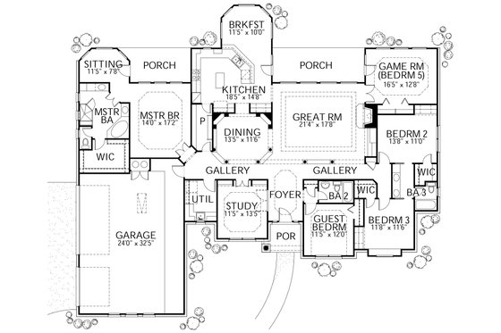 Floor Plan - Main Floor for Traditional House Plan #80-122 - 5 bed, 3 bath