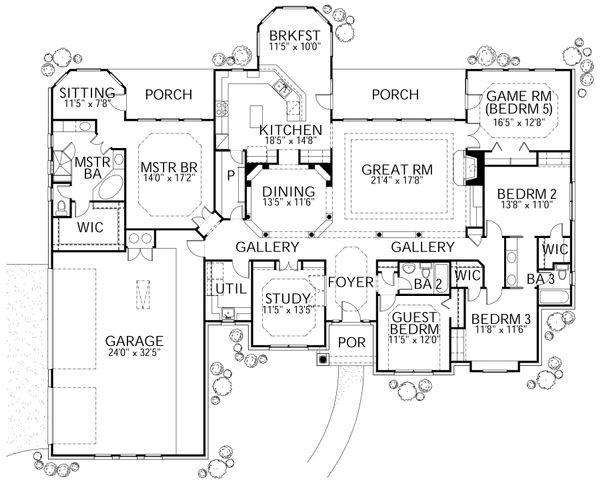 Architectural House Design - Mediterranean Floor Plan - Main Floor Plan #80-122