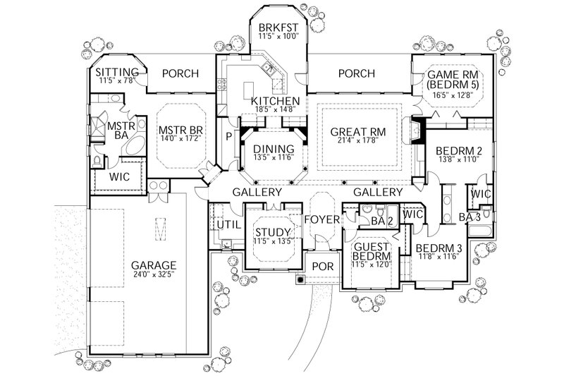 Home Plan - Floor Plan - Main Floor for Traditional House Plan #80-122 - 5 bed, 3 bath