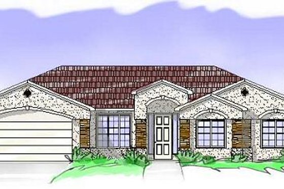 Exterior - Front Elevation for Mediterranean House Plan #24-166 - 4 bed, 2 bath