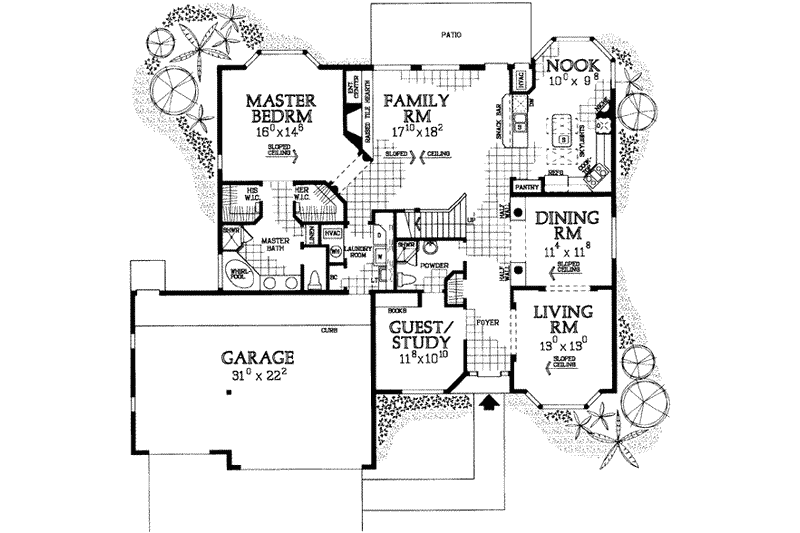 Home Plan - Floor Plan - Main Floor for Mediterranean House Plan #72-163 - 4 bed, 4 bath