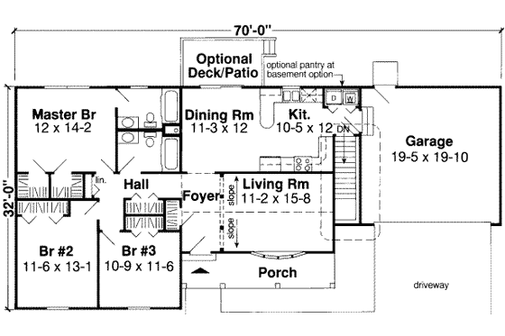 Floor Plan - Main Floor for Ranch House Plan #312-169 - 3 bed, 2 bath