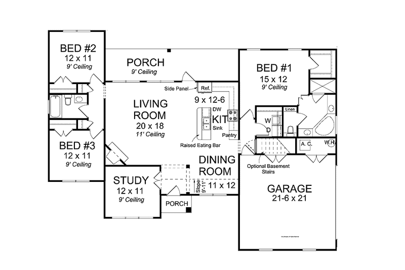 Dream House Plan - Floor Plan - Main Floor for Traditional House Plan #513-2155 - 3 bed, 2 bath