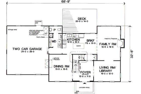 Floor Plan - Main Floor for Traditional House Plan #312-837 - 3 bed, 2.5 bath