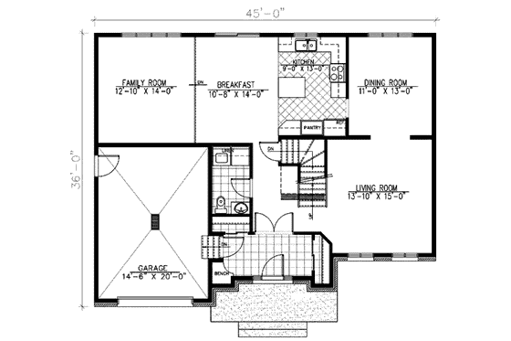 Floor Plan - Main Floor for European House Plan #138-270 - 3 bed, 1.5 bath