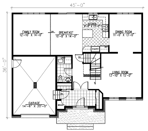 Floor Plan - Main Floor for European House Plan #138-270 - 3 bed, 1.5 bath