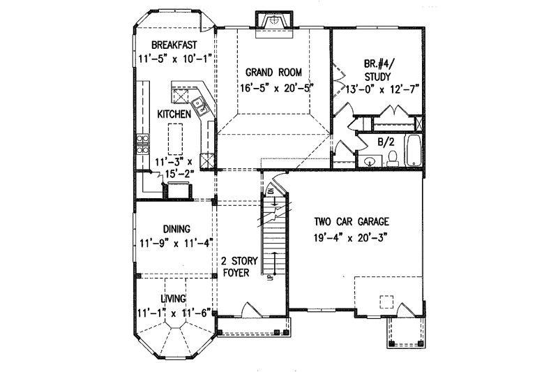 Home Plan - Floor Plan - Main Floor for European House Plan #54-244 - 4 bed, 3 bath