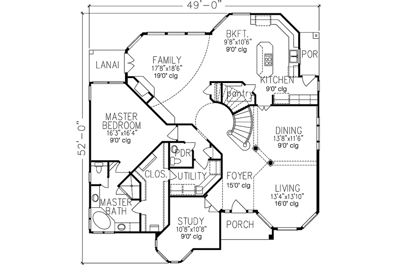 Dream House Plan - Floor Plan - Main Floor for European House Plan #1021-7 - 4 bed, 3.5 bath