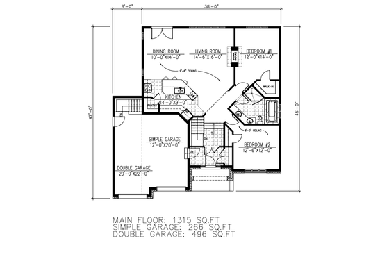 Floor Plan - Main Floor for Craftsman House Plan #138-372 - 2 bed, 1 bath