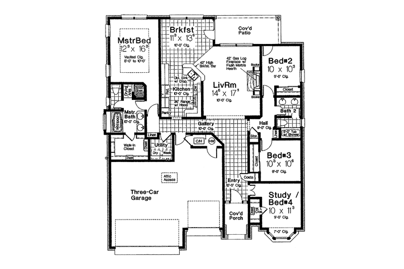 Dream House Plan - Floor Plan - Main Floor for Country House Plan #310-1195 - 4 bed, 2 bath