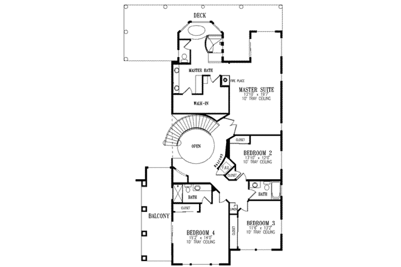 House Blueprint - Floor Plan - Upper Floor for Adobe / Southwestern House Plan #1-858 - 5 bed, 4 bath