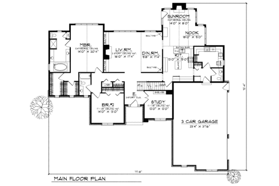 Floor Plan - Main Floor for Southern House Plan #70-484 - 4 bed, 3.5 bath