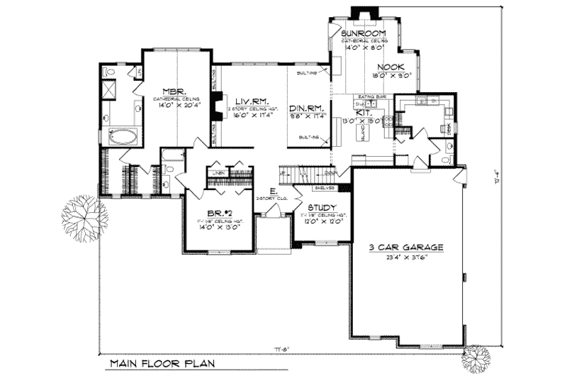 Home Plan - Floor Plan - Main Floor for Southern House Plan #70-484 - 4 bed, 3.5 bath