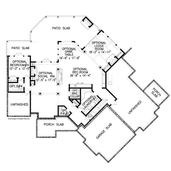 Architectural House Design - Craftsman Floor Plan - Lower Floor Plan #54-376