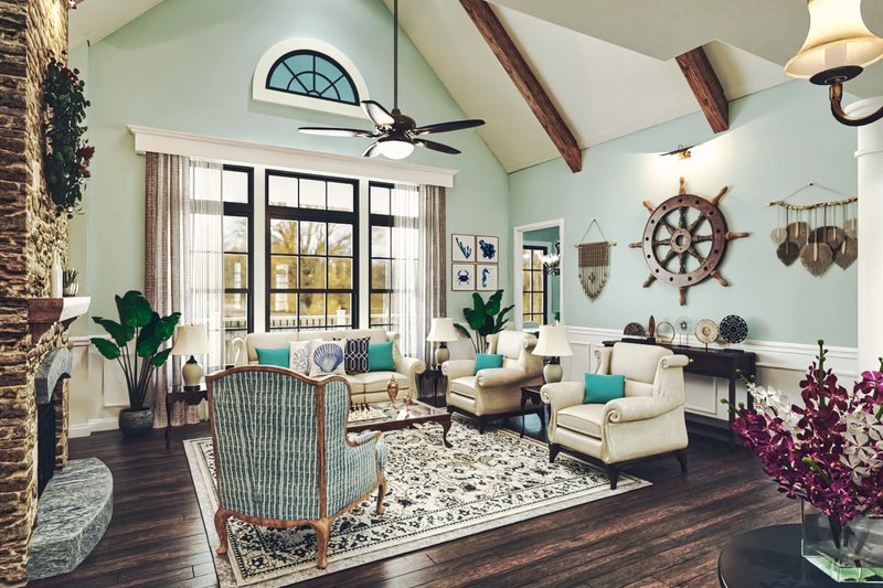 House Blueprint - Interior - Family Room 1 for Beach House Plan #54-597 - 4 bed, 3 bath